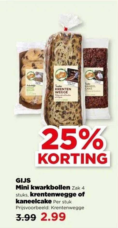 GIJS Mini kwarkbollen Zak 4 stuks, krentenwegge of kaneelcake Per stuk
