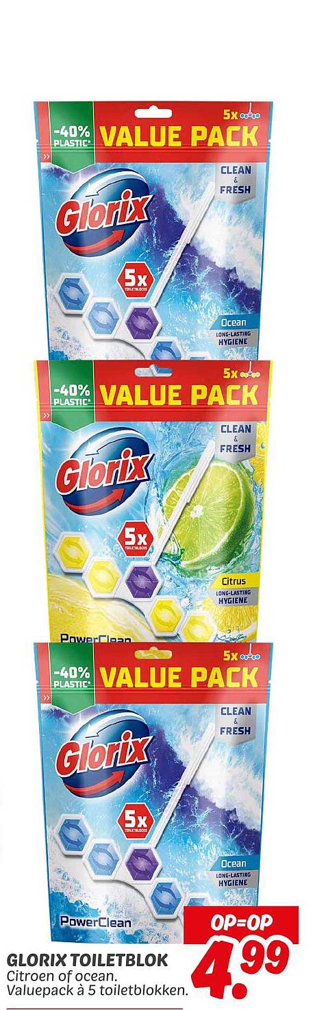 GLORIX TOILETBLOK Citroen of ocean. Valuepack à 5 toiletblokken.