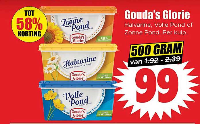 Gouda's Glorie Halvarine, Volle Pond of Zonne Pond. Per kuip.