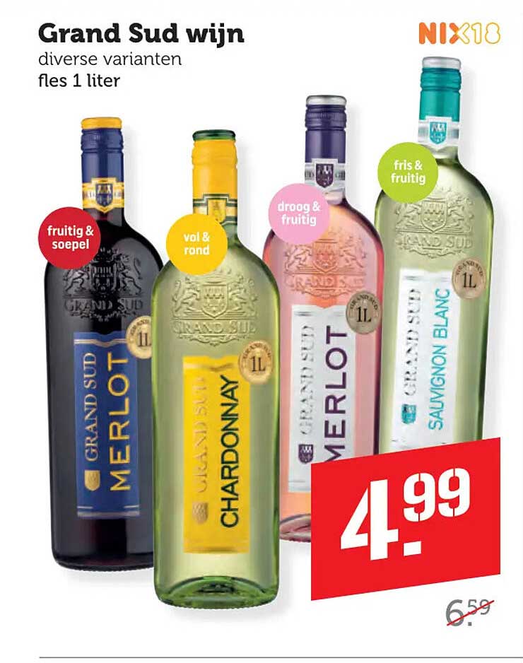 Grand Sud wijn diverse varianten fles 1 liter