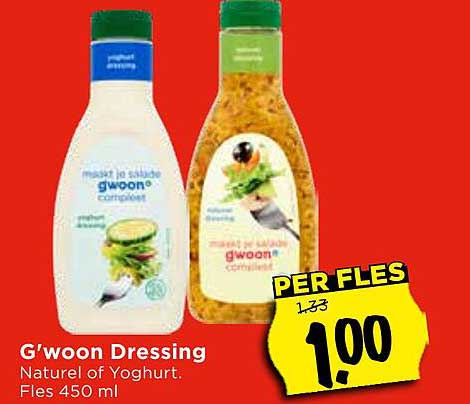 G’woon Dressing Naturel of Yoghurt. Fles 450 ml