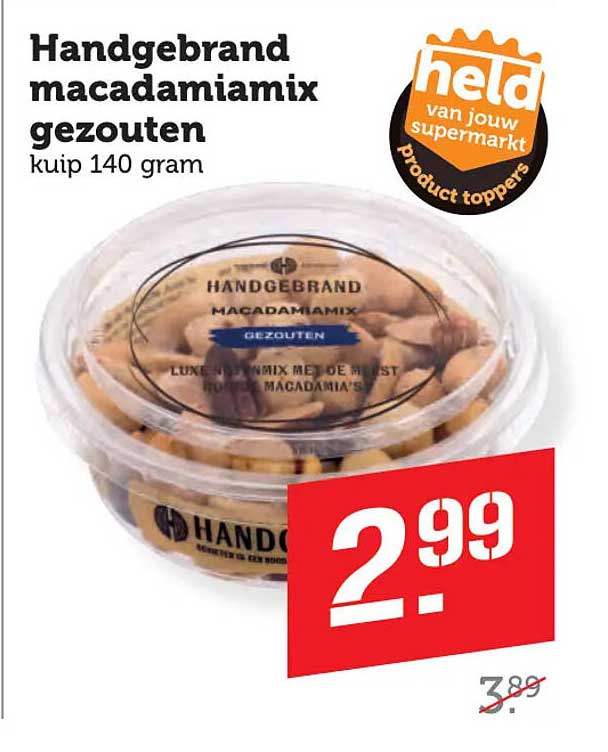 Handgebrand macadamiamix gezouten kuip 140 gram
