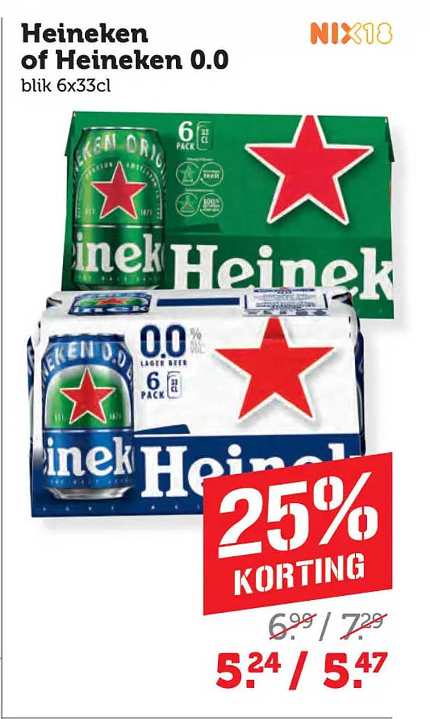 Heineken of Heineken 0.0 blik 6x33cl