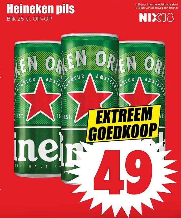 Heineken pils Blik 25 cl. OP=OP