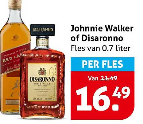 Johnnie Walker of Disaronno Fles van 0.7 liter