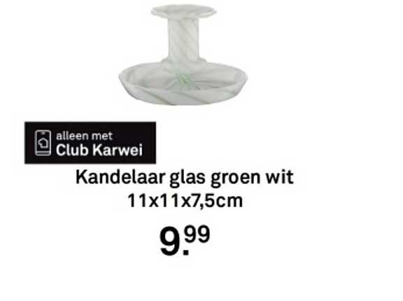 Kandelaar glas groen wit 11x11x7,5cm
