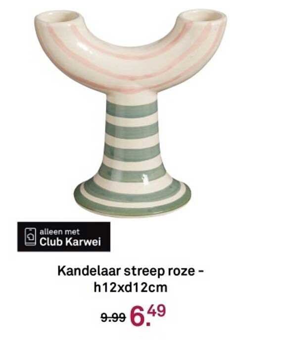 Kandelaar streep roze - h12xd12cm