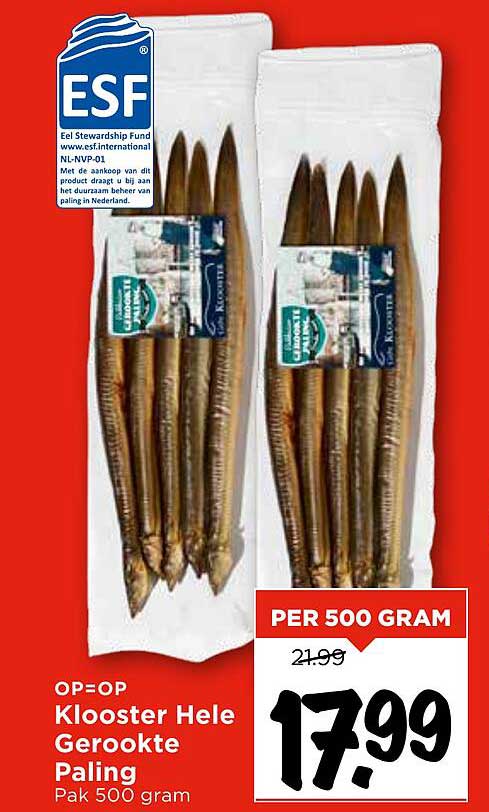 Klooster Hele Gerookte Paling Pak 500 gram