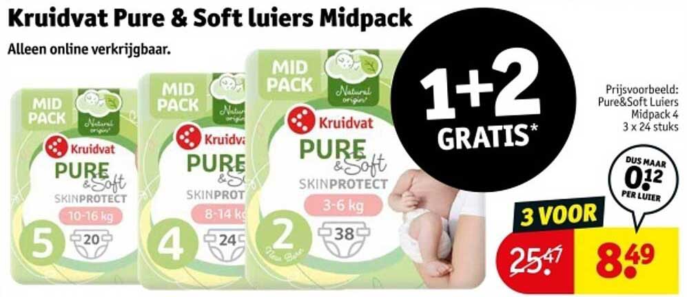Kruidvat Pure & Soft luiers Midpack