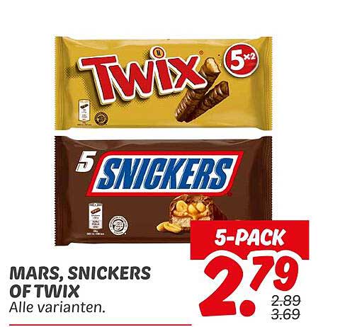 MARS, SNICKERS OF TWIX 5-PACK