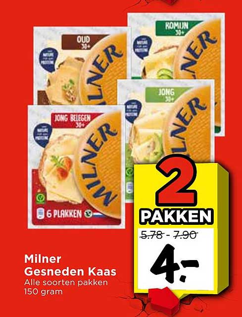 Milner Gesneden Kaas - 2 Pakken voor 4,-