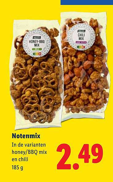 Notenmix in de varianten honey/BBQ mix en chili