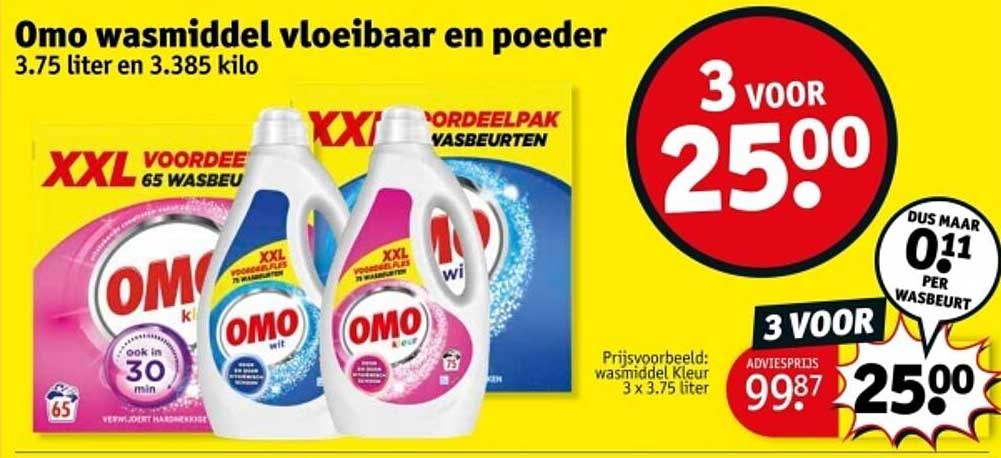 Omo wasmiddel vloeibaar en poeder 3.75 liter en 3.385 kilo