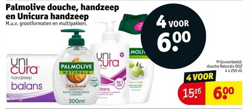 Palmolive douche, handzeep en Unicura handzeep