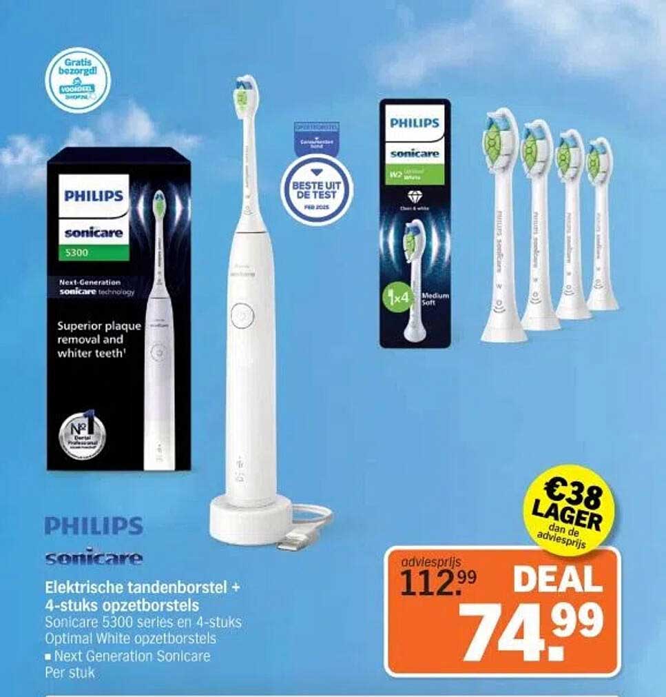 Philips Sonicare Elektrische tandenborstel + 4-stuks opzetborstels