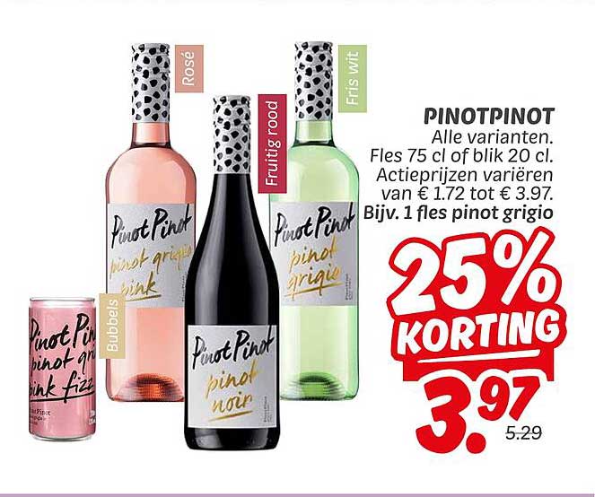 PINOTPINOT Alle varianten. Fles 75 cl of blik 20 cl.