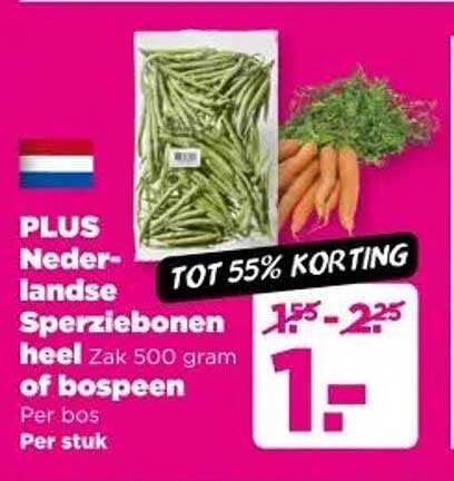 PLUS Nederlandse Sperziebonen heel Zak 500 gram of bospeen