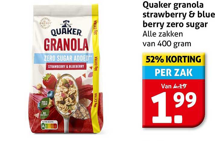 Quaker granola strawberry & blueberry zero sugar