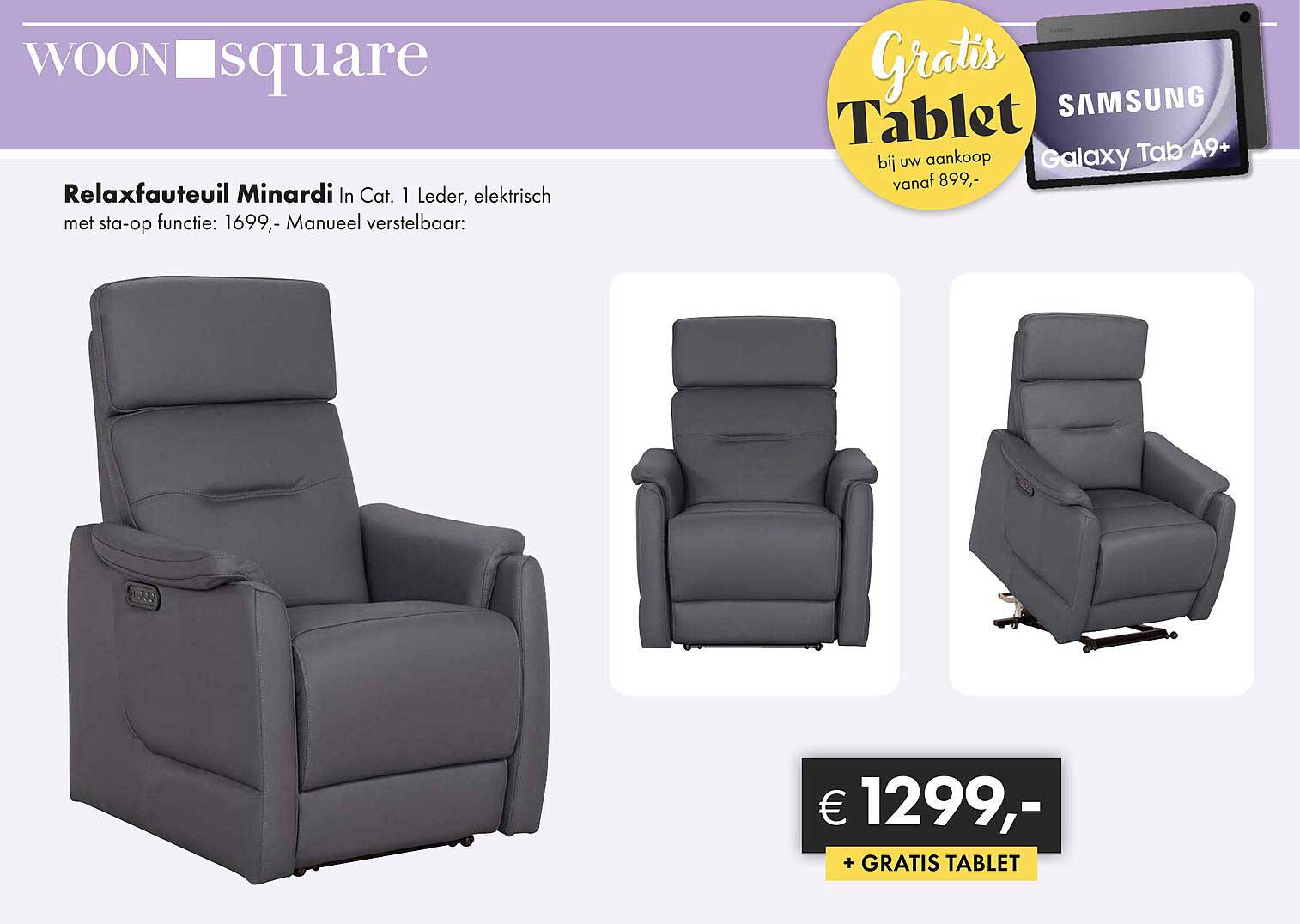 Relaxfauteuil Minardi in Cat. 1 Leder, elektrisch met sta-op functie