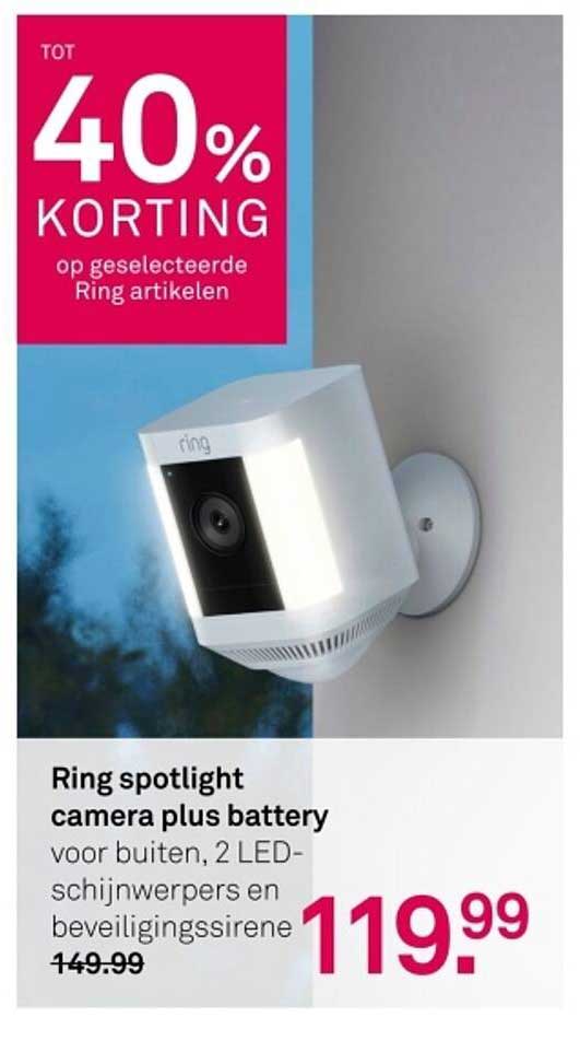 Ring spotlight camera plus battery voor buiten, 2 LED-schijnwerpers en beveiligingssirene