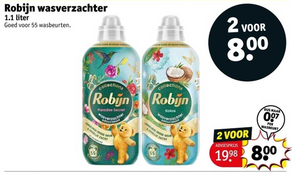 Robijn wasverzachter 1.1 liter - 2 voor 8.00