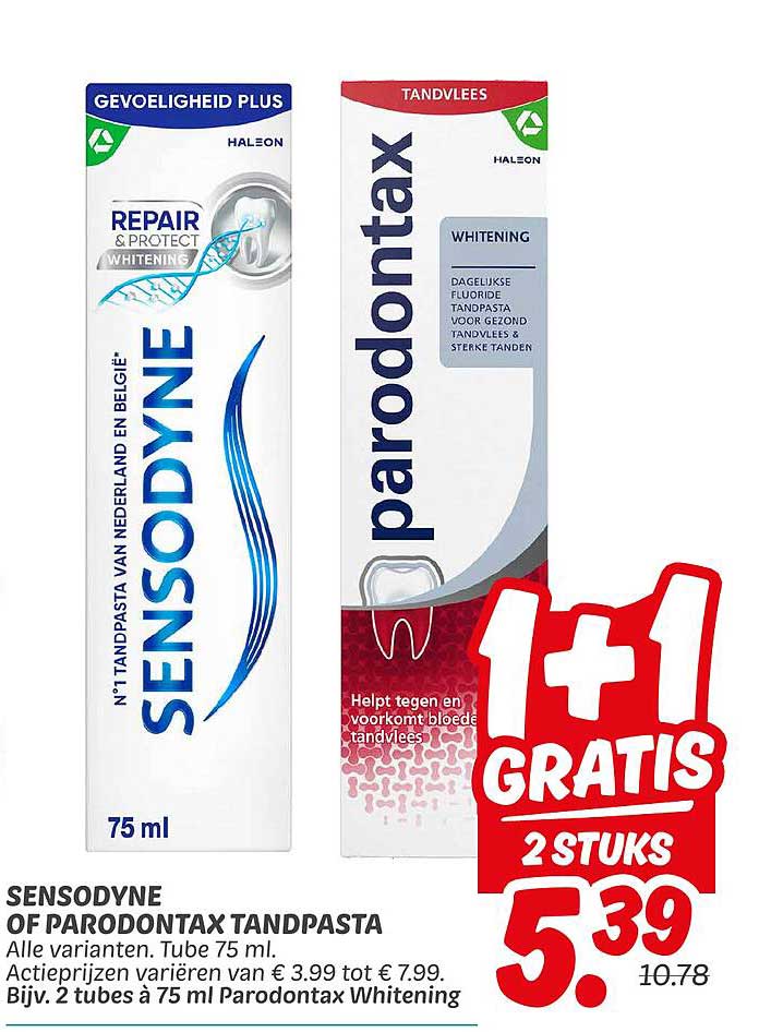 Sensodyne of Parodontax Tandpasta, 2 tubes voor € 5,39