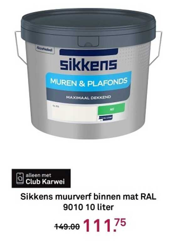 Sikkens muurverf binnen mat RAL 9010 10 liter