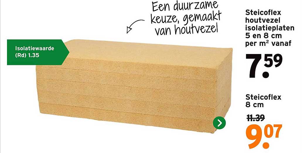 Steicoflex houtvezel isolatieplaten 5 en 8 cm per m² vanaf