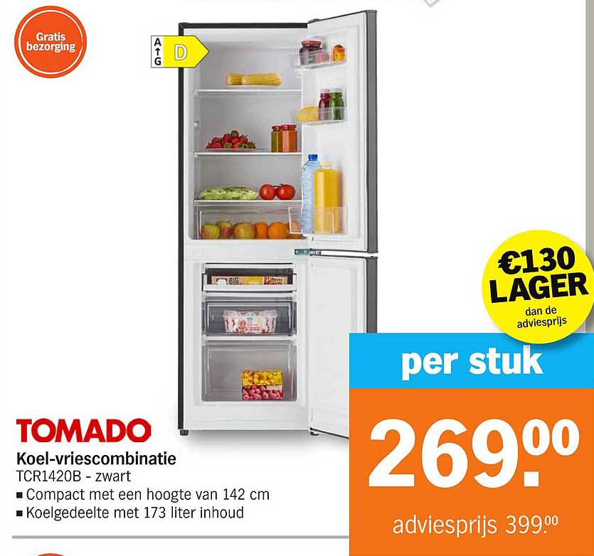 TOMADO Koel-vriescombinatie TCR1420B - zwart