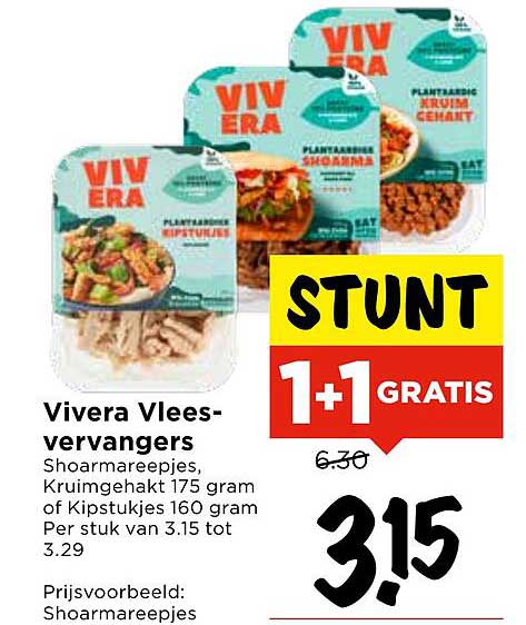 Vivera Vleesvervangers Shoarmareepjes, Kruimgehakt 175 gram of Kipstukjes 160 gram