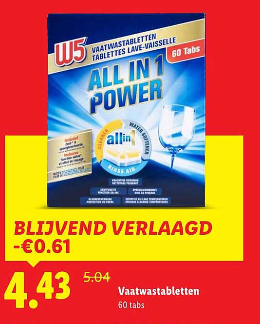 W5 Vaatwastabletten - All in 1 Power (60 Tabs)