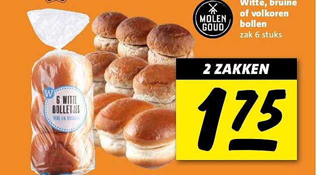 Witte, bruine of volkoren bollen zak 6 stuks
