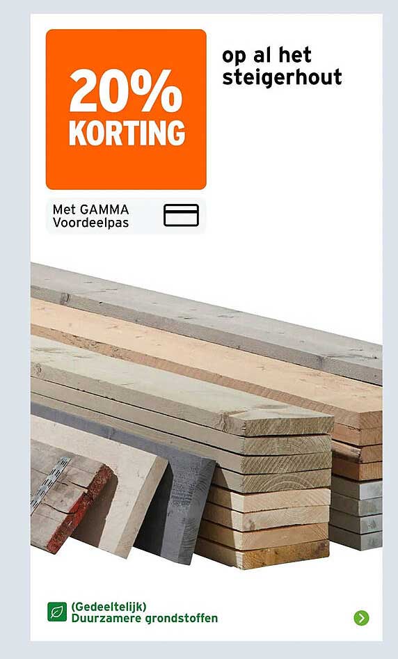 20% korting op al het steigerhout
