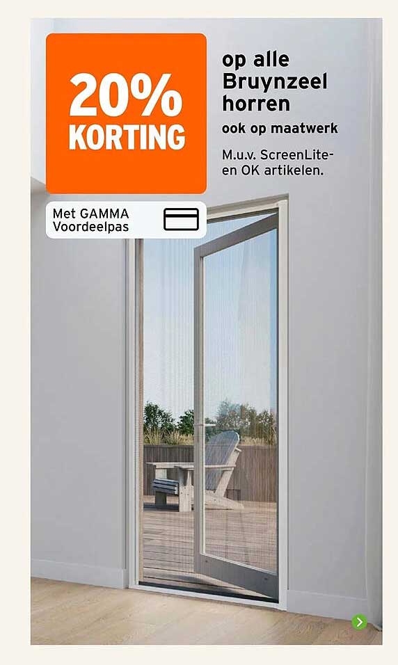 20% korting op alle Bruynzeel horren, ook op maatwerk