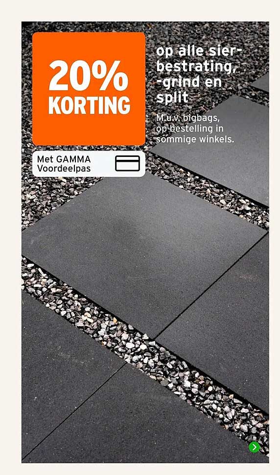 20% korting op alle sierbestrating, -grind en split