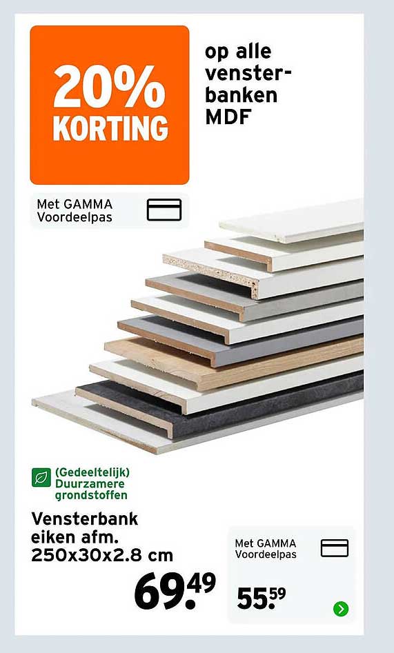 20% KORTING op alle vensterbanken MDF