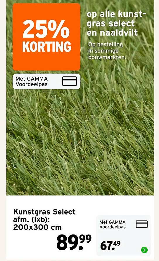 25% korting op alle kunstgras select en naaldvilt