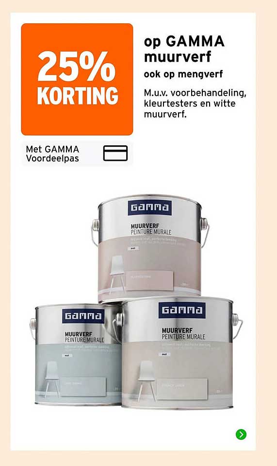 25% korting op GAMMA muurverf, ook op mengverf