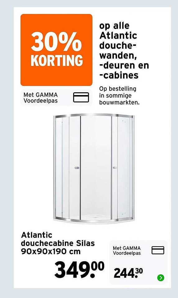 30% KORTING op alle Atlantic douchewanden, -deuren en -cabines