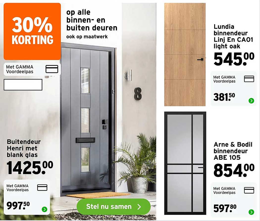 30% KORTING op alle binnen- en buitendeuren ook op maatwerk