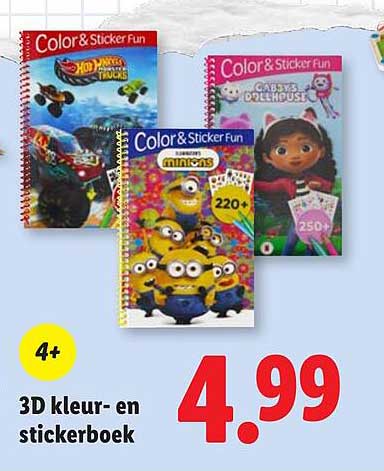 3D kleur- en stickerboek 4+