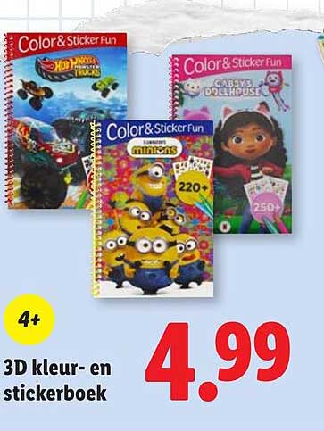 3D kleur- en stickerboek 4+
