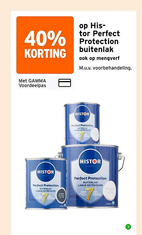 40% korting op Histor Perfect Protection buitenlak ook op mengverf