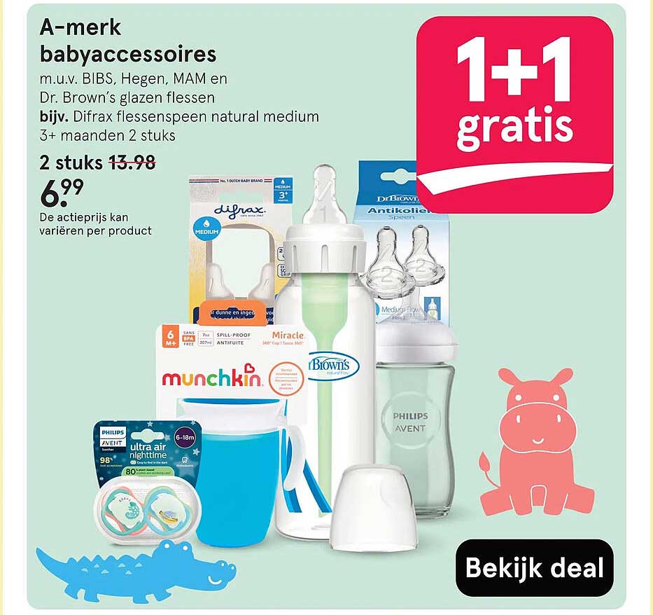 A-merk babyaccessoires 1+1 gratis