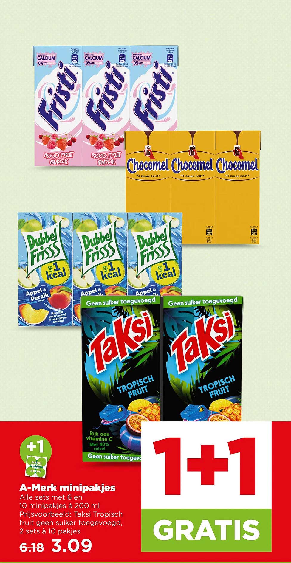 A-Merk minipakjes 1+1 GRATIS