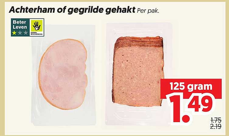 Achterham of gegrilde gehakt Per pak.