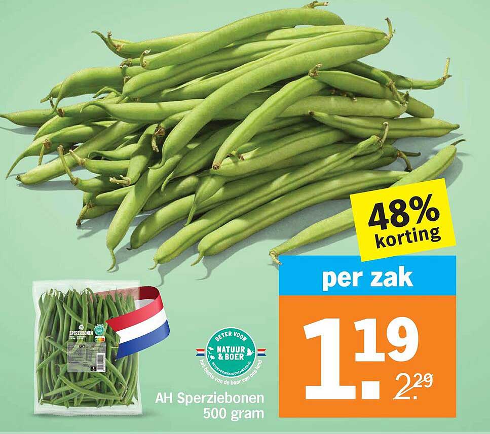 AH Sperziebonen 500 gram 48% korting per zak