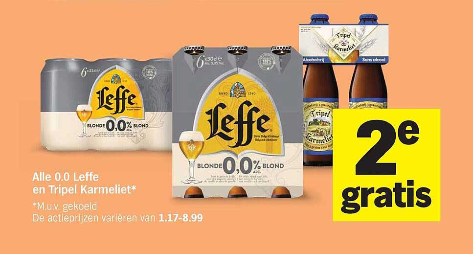 Alle 0.0 Leffe en Tripel Karmeliet* 2e gratis