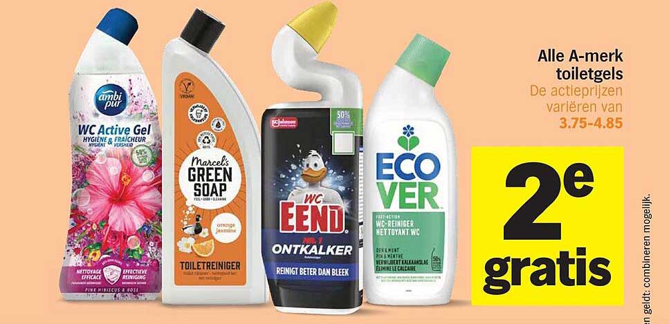Alle A-merk toiletgels 2e gratis