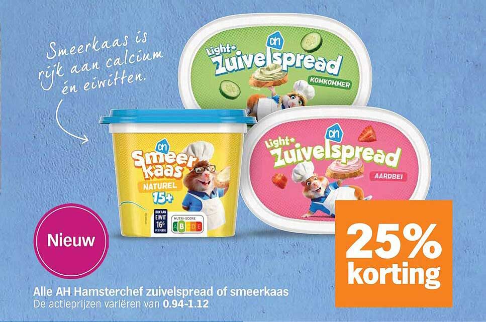 Alle AH Hamsterchef zuivelspread of smeerkaas 25% korting